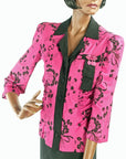 40s neon pink print blouse with black trim