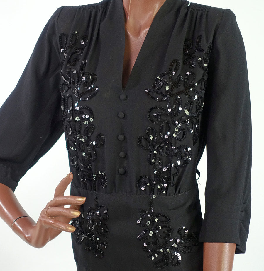 40s Vintage Cocktail Dress Women's LDB Extra Large Sequinned accents XL VFG 40s Vintage Cocktail Dress Women's LDB Extra Large Sequinned accents XL VFG