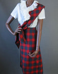 Women's Vintage 60s Skirt Jacket Suit Set Tartan Plaid Scarf Kilt M Aljean VFG