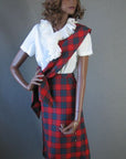 Women's Vintage 60s Skirt Jacket Suit Set Tartan Plaid Scarf Kilt M Aljean VFG