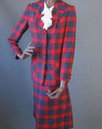 Women's Vintage 60s Skirt Jacket Suit Set Tartan Plaid Scarf Kilt M Aljean VFG