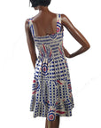 back view of 80s sundress with tiered skirt