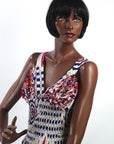 bodice with ruffled red trimmed bra cups