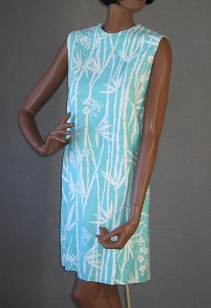 open lace back dress 60s Women's Mini Dress Bamboo Print Vintage Shift Aqua Small to Medium –  Mags Rags