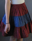 80s tiered mini circle skirt in calico red white and blue print