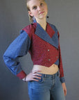 80s double breasted western style top, with large lapels and mix and match prints