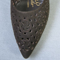 closeup, 1960s vintage heels cutwork embellishment