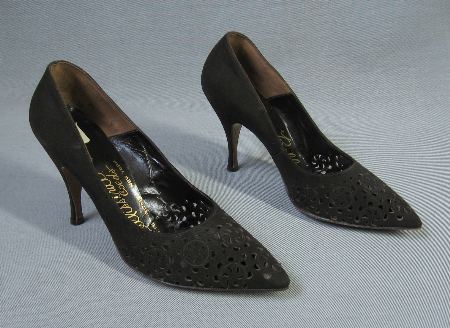 vintage 1960s brown suede high heels pointy toe