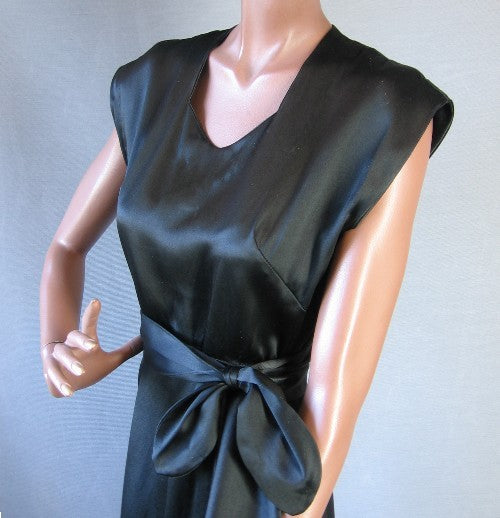 vintage 40s black silk satin cocktail dress