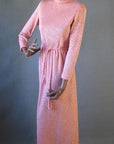 1970s pink peach sparkly knit long dress