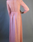 back view, 70s pink peach fit and flare maxidress