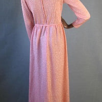 back view, 70s pink peach fit and flare maxidress