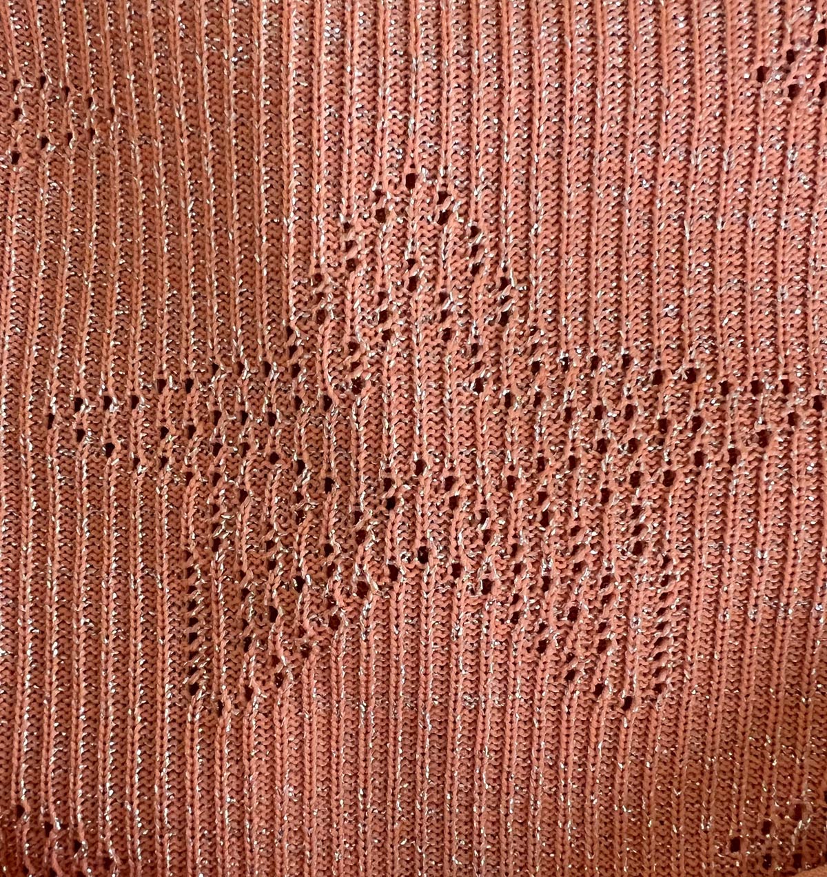 70s Vintage Peach Sparkle Knit Mod Party Dress Women's Maxi Medium Stars VFG Bleeker Street