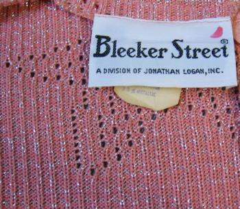 70s long peach colored knit dress label, Bleeker Sreet Division of Jonathan Logan