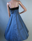 Vintage 50s Women's Dress Taffeta Full Skirt Dance Velvet Trim Medium VFG
