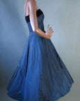 Vintage 50s Women's Dress Taffeta Full Skirt Dance Velvet Trim Medium VFG
