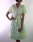 Women's Vintage Day Dress 50s 60s Novelty Plaid Pastels Large VFG Penney's Brentwood
