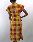 40s Day Dress 50s  Women's Vintage Large Scale Plaid Sunshine Colors M/L VFG Brentwood JC Penney