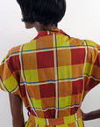 40s Day Dress 50s  Women's Vintage Large Scale Plaid Sunshine Colors M/L VFG Brentwood JC Penney