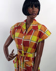 40s Day Dress 50s  Women's Vintage Large Scale Plaid Sunshine Colors M/L VFG Brentwood JC Penney