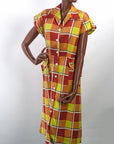 40s Day Dress 50s  Women's Vintage Large Scale Plaid Sunshine Colors M/L VFG Brentwood JC Penney