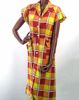40s Day Dress 50s  Women's Vintage Large Scale Plaid Sunshine Colors M/L VFG Brentwood JC Penney