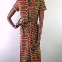 1950s short sleeved plaid dress