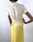60s Skirt & Blouse Outfit Women's Vintage Deadstock Yellow White Colorblock Tunic Small VFG Carole King