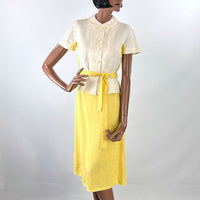60s Spring Outfit Women's Vintage Yellow White Skirt Blouse Tunic Small New Old Stock VFG Carole King