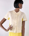 60s Skirt & Blouse Outfit Women's Vintage Deadstock Yellow White Colorblock Tunic Small VFG Carole King