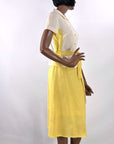 60s Skirt & Blouse Outfit Women's Vintage Deadstock Yellow White Colorblock Tunic Small VFG Carole King