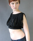 side view, 60s midriff top with car wash strips