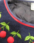 Women's 50s Cherries Cardigan Sweater Vintage Dark Blue Small to Medium VFG