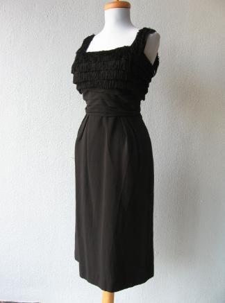 another view, 60s cocktail wiggle dress fringe covered bodice