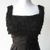 another view of bodice, 60s vintage fringed Little Black Dress agogo