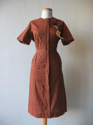 1960s vintage rust black checked day dress