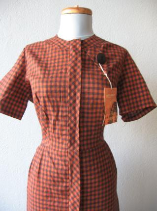 1950s vintage plaid checked day dress, new old stock