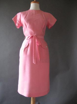 another view, vintage 50s pink day dress sheath