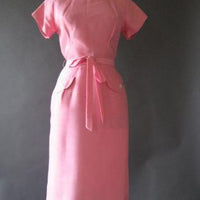 another view, vintage 50s pink day dress sheath 