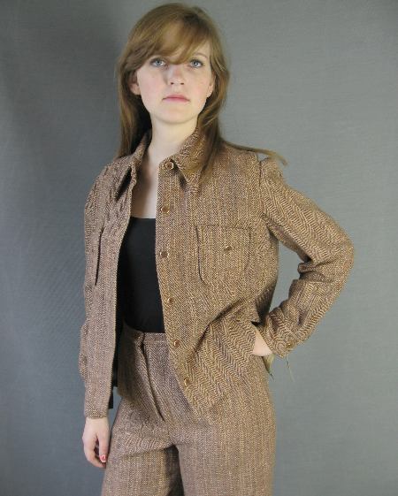 1960s vintage tweedy junior pants suit with shirt jac New Old Stock