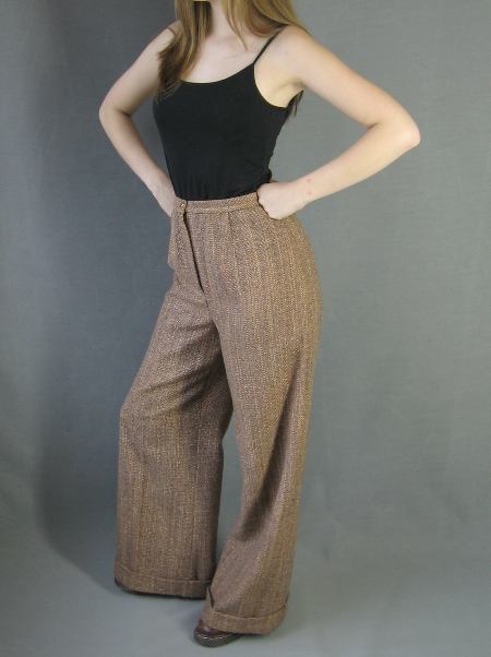 women's high waisted wide legged pants, cuffed, NOS