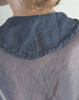 close up detail, back embellished collar of antique chiffon bodice
