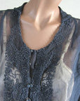 close up, intricate soutache embroidery on 1900s chiffon blouse