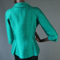 back view, silk shantung ladies jacket in emerald green silk
