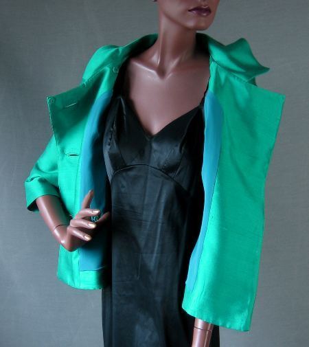 60s emerald green jacket showing turquoise lining