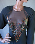 semisheer beaded bodice, 1980s sexy cocktail dress