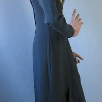 side view, 80s beaded cocktail dress showing waterfall assymmetric skirt