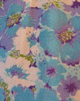 close up, floral print , blue and purple, 50s dress