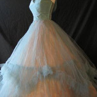 side view, 50s Cinderella princess prom dress with full net skirt