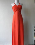 70s Women's Dress Disco Vintage 30s Style Orange Jersey Long Chiffon Cape Small to Extra Small VFG